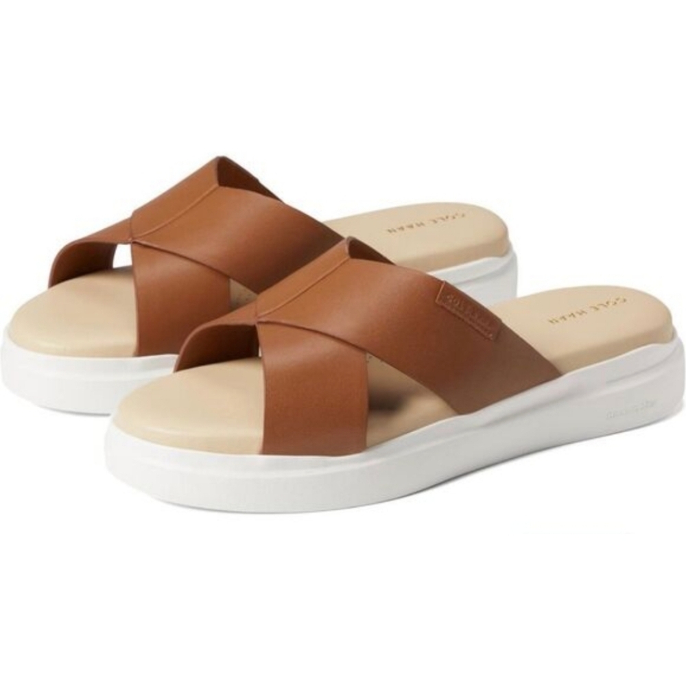 Cole Haan Brown Leather Grandpro Rally Criss Cross Slide Sandal Size 9.5